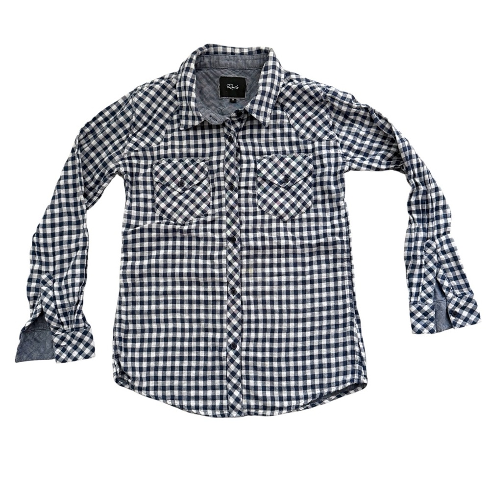 Rails Women’s Checkered Plaid Navy White Soft Flannel Button Up Shirt Medium